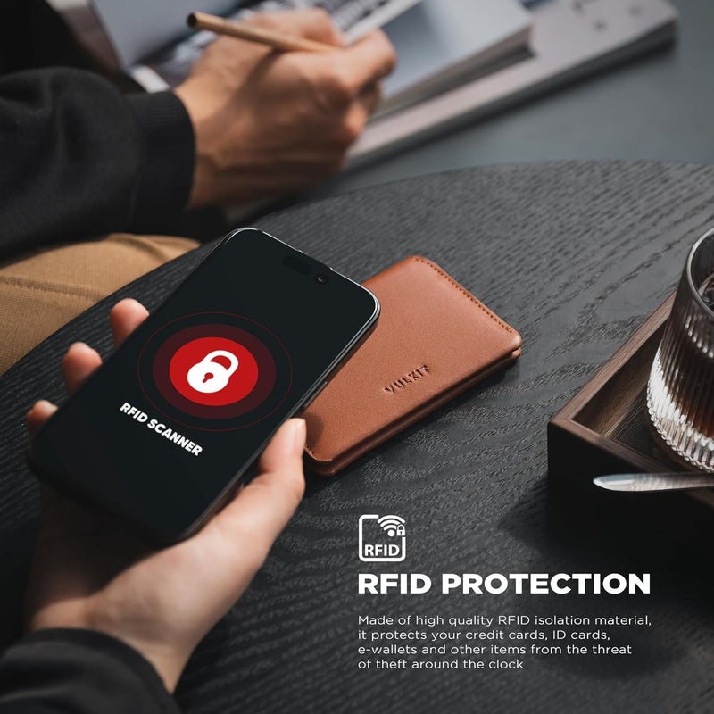 VULKIT Slim Minimalist Card Holder RFID Blocking Leather Credit Card Holder Front Pocket Wallet Magnetic Closure - Image 5